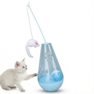 Imagem de EVTSCAN Brinquedo para gatos Roly Poly com bola de sino embutida para lanche interativo com mouse de pelúcia para gatos e gatinhos (azul)