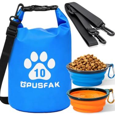 Imagem de GPUSFAK Bolsa de armazenamento de ração para animais de estimação com zíper com tigela de viagem (64 xícaras) - Bolsa de viagem para comida de cachorro à prova d'água Recipiente de ração para