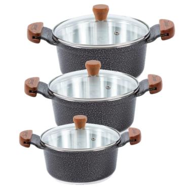 Imagem de Jogo Panela Preto Craqueado Alumínio Usinado Javali AM 26a30