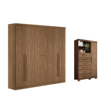 Imagem de Guarda Roupa 2 Peças (1GuardaRoupa+1Cômoda) QC379 Jatobá - Santos Andirá