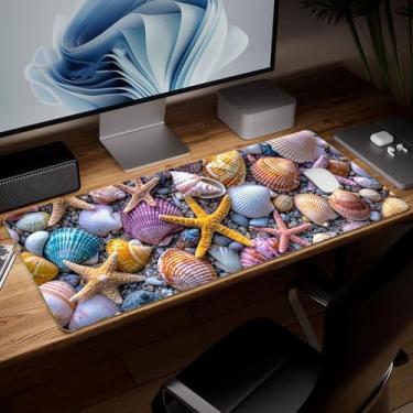 Imagem de Tapete de mesa de couro estrela do mar, mouse pad de arte colorida grande teclado de computador para jogos mousepad à prova d'água protetor e capa de mesa, tapete decorativo de couro PU para laptop