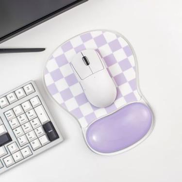 Imagem de Lindo mouse pad quadriculado com suporte de pulso em gel - mouse pad ergonômico nuvem acessórios de escritório para computador/latop/escritório/casa