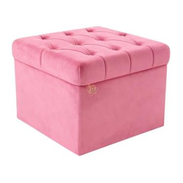 Imagem de Puff Baú Capitonê 50x50x45cm Vit Decor – Suede Bege – Assento, Organizador e Decoração (Rose)