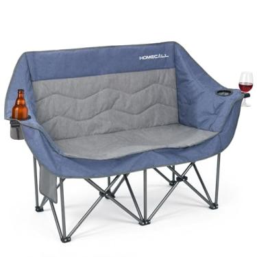 Imagem de HOMECALL Cadeira de acampamento dupla para adultos, resistente, dobrável, sofá de 317 kg, sofá de acampamento portátil para 2 pessoas com porta-copos e bolsa de armazenamento para acampamento, gramado