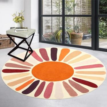 Imagem de COZYLOOM Tapete redondo colorido de 90 cm para quarto de crianças, tapete lavável, antiderrapante, cobertura, tapete circular com estampa do nascer do sol, berçário, boho, retrô, moderno, para sala de