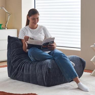 Imagem de Ayovoch Cadeiras de pufe para adultos, sofá pufe, cadeira BeanBag preenchida com espuma de memória, cadeira de leitura para sala de estar, quarto, varanda, escritório, pelúcia cinza azul