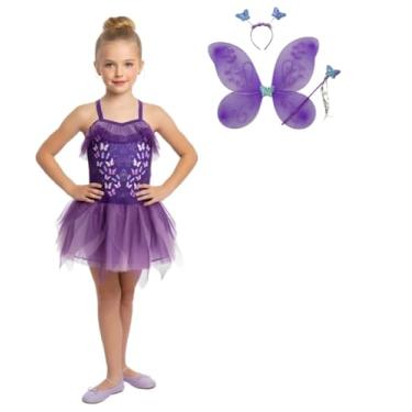 Imagem de Vestido Fantasia Infantil Fada Fadinha Borboletas Roxa + Kit Tiara Varinha Asa (P(2 ANOS))