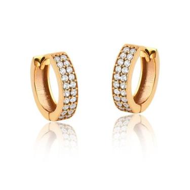 Imagem de Brincos De Argola Click Com Pedras Largo Ouro Puro 10k Ab175 - MAEHLER