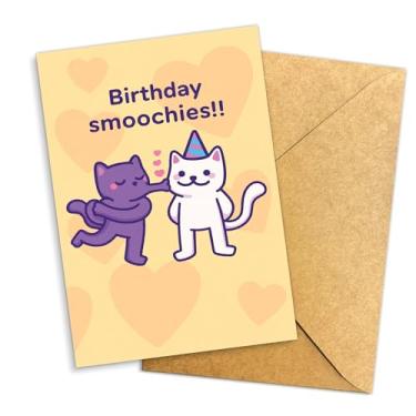 Imagem de Podagree Cartão de aniversário de gato fofo, citação de smoothies de aniversário, dois gatos de desenho animado abraçando com corações, cartão de amor engraçado doce para amantes de gatos, 20 x 13 cm