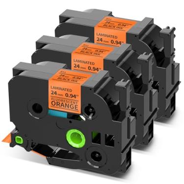 Imagem de COLORWING Fita de etiqueta laranja 0,94 mm TZe-B51 TZB51 TZB51 laminada 1 polegada TZe TZ fita compatível com Brother Ptouch PT-P700 PT-P750W etiquetadora, preto em laranja fluorescente, pacote com 3