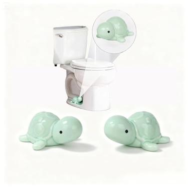 Imagem de 2 pacotes de tampas de parafuso de vaso sanitário de tartaruga de cerâmica tampas decorativas fofas tampas de tampa de parafuso acessórios de decoração de banheiro engraçados instalação fácil (azul)