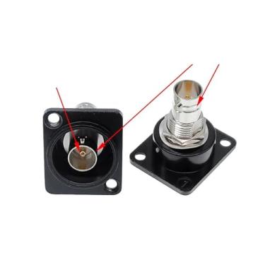 Imagem de 1 peça conector BNC duplo tipo D chassi painel adaptador peças de monitoramento de áudio soquete fêmea para fêmea (cobre preto)