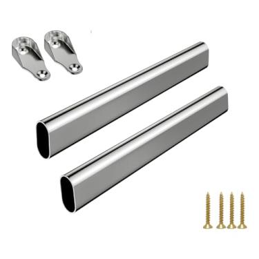 Imagem de Kit Tubo Cabideiro Oval Oblongo Cromado Arara Para Guarda Roupas Closet Móveis (100cm)