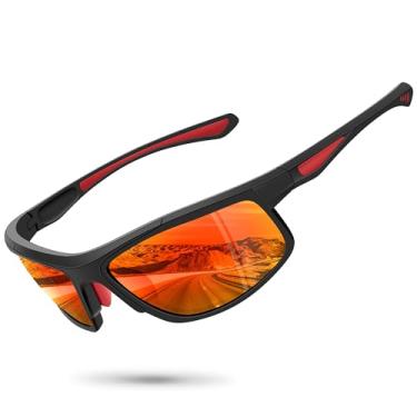 Imagem de Ofwin Óculos de sol esportivos para homens e mulheres com proteção UV polarizada, pesca, condução, ciclismo, corrida, óculos de sol, Armação preta fosco/lente espelhada vermelha, standard