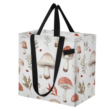 Imagem de SEHANY Sacola de compras reutilizável de cogumelo herb com alças reforçadas, bolsa de compras de lona dobrável à prova d'água de grande capacidade para viagem, cozinha, praia