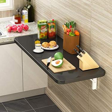 Imagem de Mesa de jantar dobrável multifuncional pequena para família, bancada de cozinha flutuante, bancada de trabalho de mesa de computador pendurada, 4 cores, para lavanderia/bar, com suporte (branco, 90 x