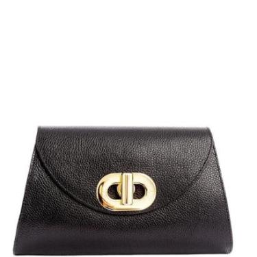 Imagem de Bolsa Feminina Preta Leopoldine Couro Legítimo com Alça Corrente Dourada e Tiracolo Removível-Feminino