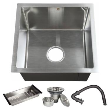 Imagem de Cuba Inox Cozinha Aço Inox 304 Gourmet Quadrada 44x44cm Escovada SOFTINOX — Cuba de Inox Pia Cozinha, Embutir ou Sobrepor, Kit Completo com Acessórios