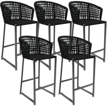Imagem de Kit 05 Banqueta Área Gourmet Cozinha Varanda D04 Preto - LYAM DECOR