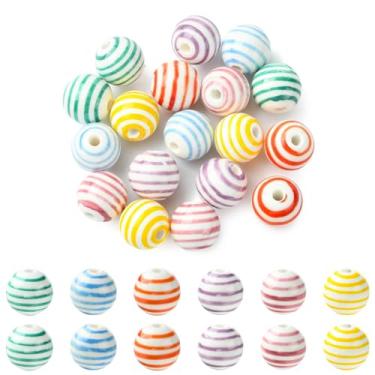 Imagem de UR URLIFEHALL 18 peças, 6 cores, contas redondas listradas de porcelana de 12 mm, feitas à mão, contas grossas de chiclete para fazer você mesmo, canetas com contas, pulseira, colar, fabricação de
