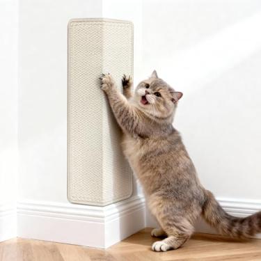 Imagem de ENONCI Arranhador de canto de parede para gatos | Arranhador de gato montado na parede com sisal falso e tapete de tapete, protetor de móveis de 60 x 29 cm para gatos internos para proteger sofás e