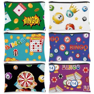 Imagem de Shinylin 6 peças de bolsa de cosméticos de bingo para mulheres, bolsa de maquiagem de bingo, bolsa com zíper para amantes, amigas, mãe, avó, presente de aniversário, Natal e ano novo, Várias cores