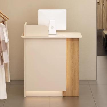 Imagem de Balcão de recepção, balcão de caixa de varejo com luzes LED, mesa de recepção para salão de beleza, com gaveta trancável moderna balcão de varejo para salão de beleza e supermercado (Li