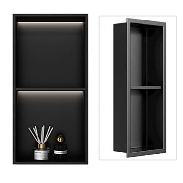 Imagem de Nicho de chuveiro de aço inoxidável, armário de remédios embutido com prateleiras de parede de 2 camadas para cozinha, banheiro e quarto, fácil instalação, K-28 x 12,5 x 70 cm