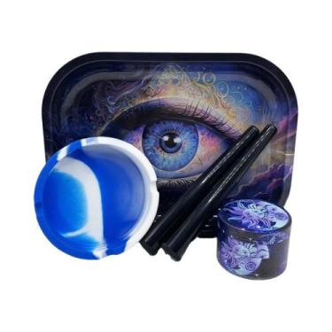 Imagem de Kit Para Fumar Cigarros: Moedor De Liga De Zinco De 4 Camadas, Bandeja