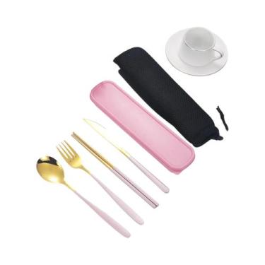 Imagem de Conjunto De Talheres Portátil De 4 Peças: Faca, Garfo, Colher E Hashi 