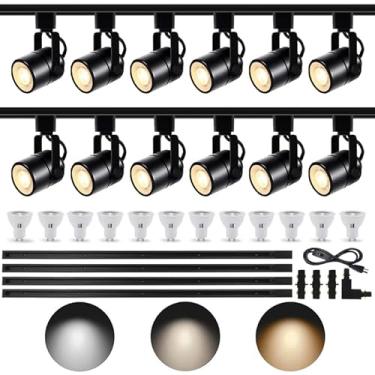 Imagem de Bravsekai Kit de iluminação de pista de LED, 3CCT 10W cabeças de luzes de pista 3000K/4000K/6000K ajustáveis com trilhos de luz tipo H de 13,1 pés 12 peças luminária de teto com lâmpadas GU10