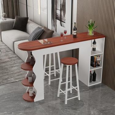Imagem de Mesa de bar de madeira maciça moderna, mesa de bar retangular estreita, mesa de sofá alta, 120 x 30 x 100 cm, elegante mesa de jantar de madeira para cozinha, sala de estar e bares