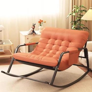 Imagem de Cadeira de balanço ergonômica moderna - espreguiçadeira dupla para sofá interno com almofadas, reclinável de gravidade zero ao ar livre com apoios de braços para jardim e acampamento (laranja)