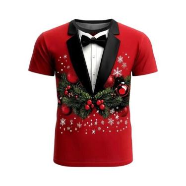 Imagem de Camiseta Masculina Oversized Com Estampa 3D De Natal, Casual, Manga Cu