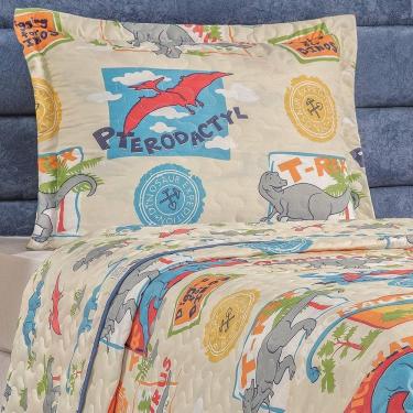 Imagem de Colcha Solteiro Bouti Kids Dupla Face Estampado 2 Peças Dino