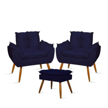 Imagem de Kit 02 Poltronas Decorativas + 01 Puff Para Apoio Dos Pés Cor:azul Marinho Azul Marinho