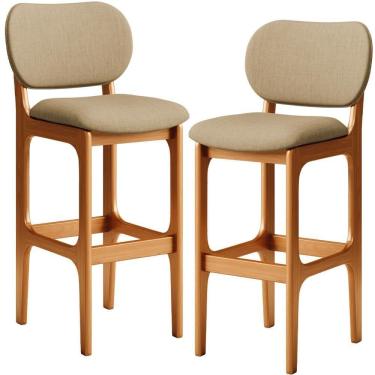Imagem de Kit 2 Banquetas Alta Betta Imbuia Linho Bege Escuro