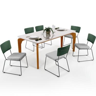 Imagem de Mesa 160cm Off White E 6 Cadeiras Facto Verde Musgo Cinza