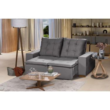 Imagem de Sofá 3 Lugares 1.90 Mt Com Molas Retrátil E Reclinável Cinza