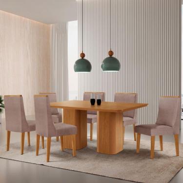 Imagem de Mesa De Jantar Eloise 180cm Tampo Mdf 6 Cadeiras Lisboa Linho Capuccino/naturale