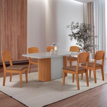 Imagem de Mesa De Jantar Aspen 180cm Tampo Mdf Vidro 6 Cadeiras Copper Tork /nat/off/serig. Off