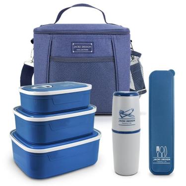 Imagem de Kit De Bolsa Térmica E Pote P/ Alimentos C/ 3 Pcs Porta Escova E Pasta De Dente E Porta Talher Azul