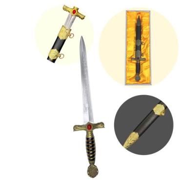 Imagem de Adaga Medieval Decorativa Sem Corte com Bainha  Peça Ornamental Coleci