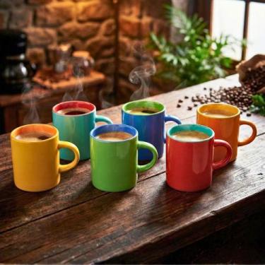 Imagem de Kit Presente Jogo 6pçs Mini Canecas de Café Cerâmica Bicolor Mimo Styl