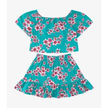 Imagem de Conjunto Blusa com Saia Cotton Rovi Kids Verde, 8, Verde