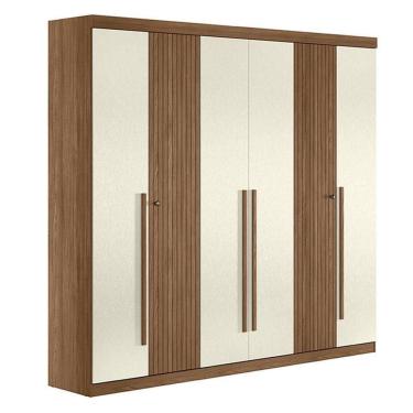 Imagem de Guarda Roupa Casal Ripado 6 Portas Buriti Jatobá Areia Acetinado - Santos Andirá