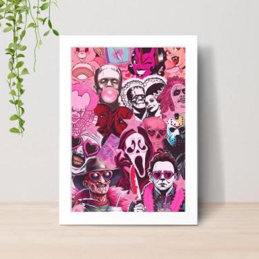 Imagem de Quadro Panico Ghost Face Scream A4 C/ Moldura e Vidro 03 Cor: Branco -