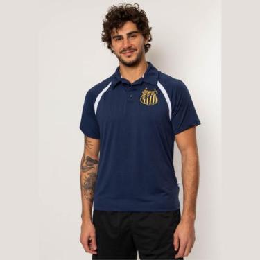 Imagem de Camisa Torcedor Polo Oficial Santos Futebol Sintético Escudo, Azul, GG