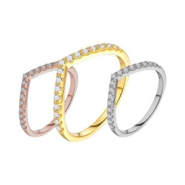 Imagem de Anel De Noivado E Casamento Feminino Em Prata Esterlina 925 Com Diaman