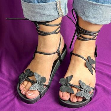 Imagem de Sandália feminina Papete Borboleta Amarração  Blogueira Lançamento Ofe